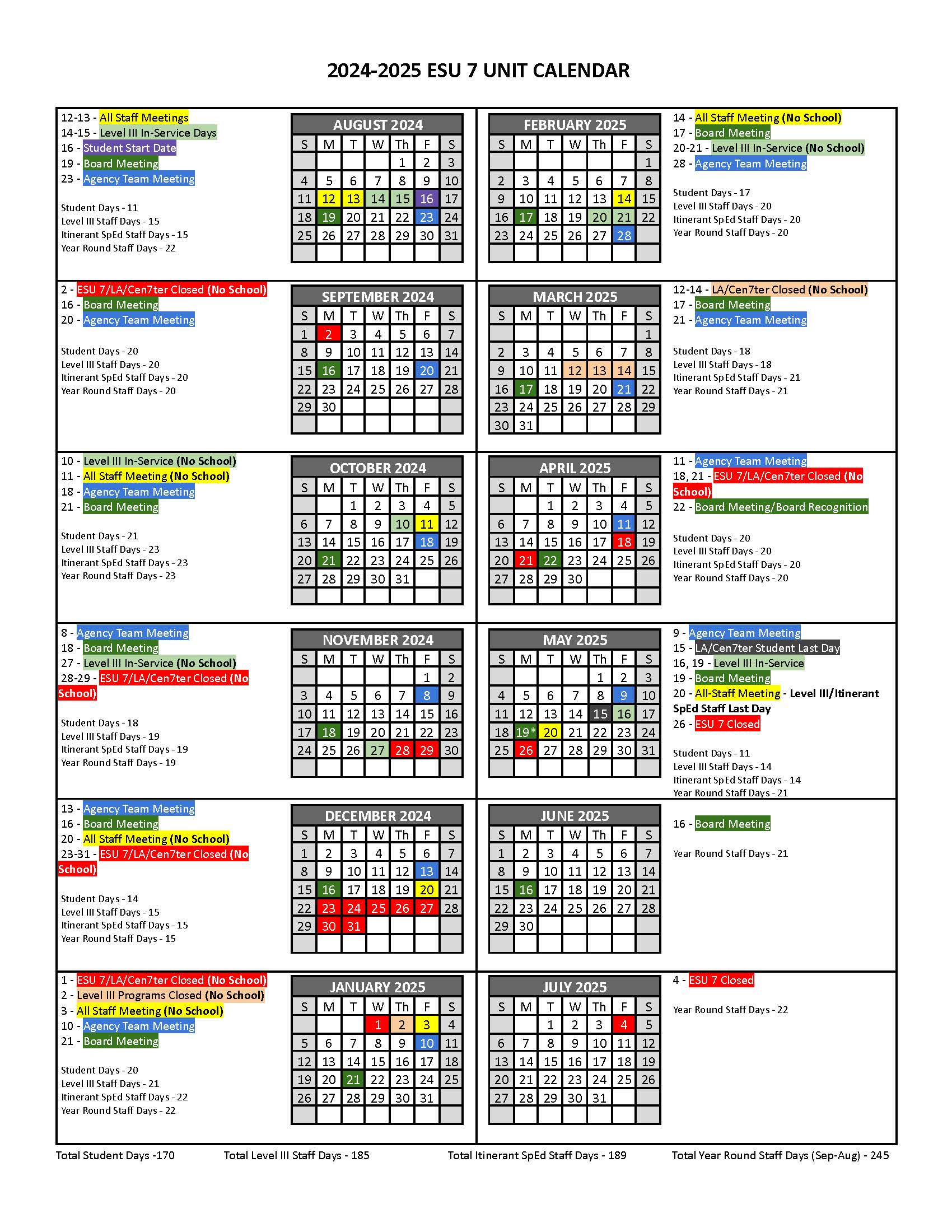 Calendar ESU 7 Serving the Educational Needs of 7 Nebraska Counties